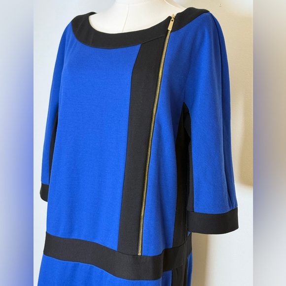 Ellen Tracy Colorblock Shift Dress  Black And Blue 3/4 Sleeve Women’s Size 12 - Picture 3 of 9